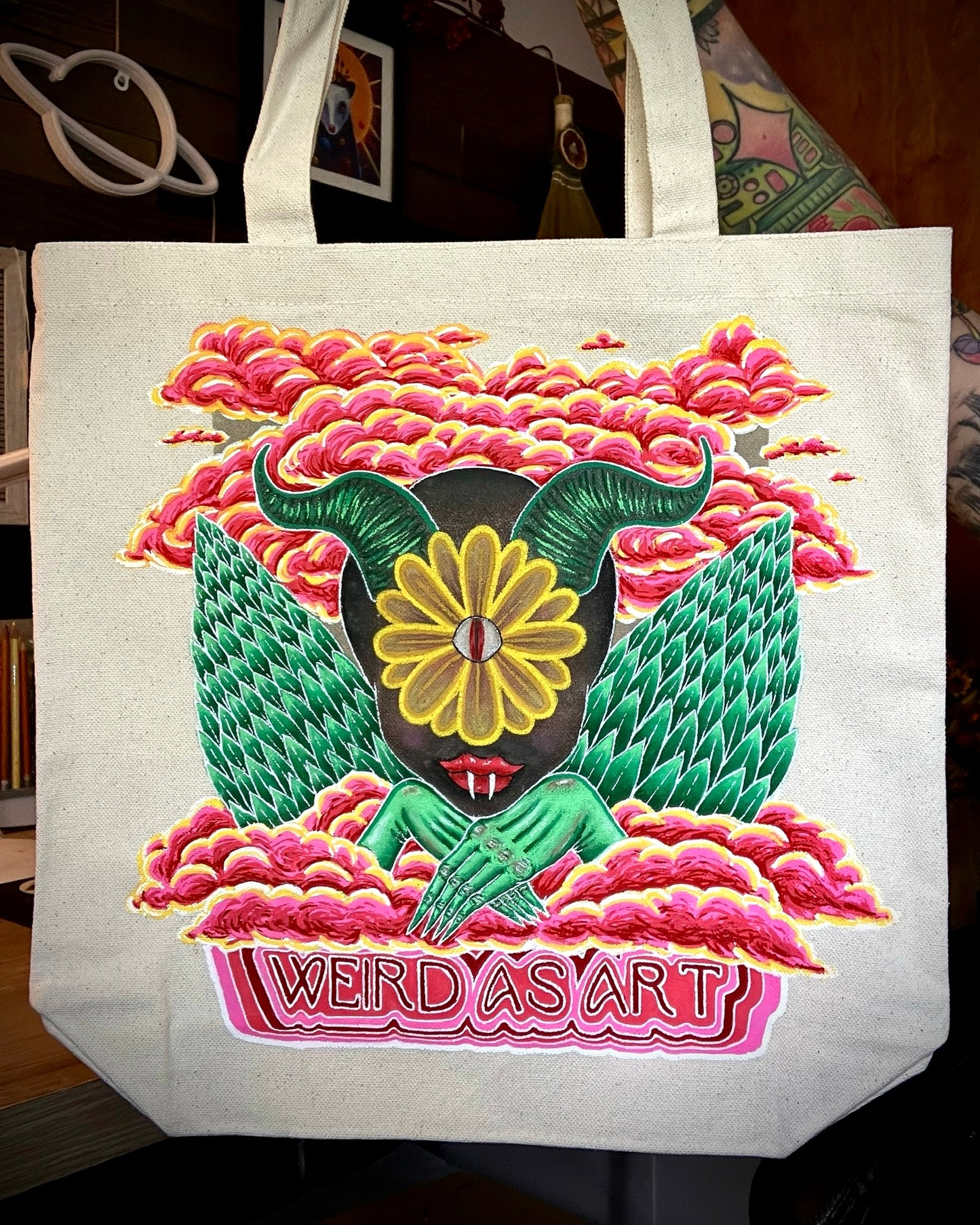 hand-painted canvas tote bag - ‘botanical beast [angel]’